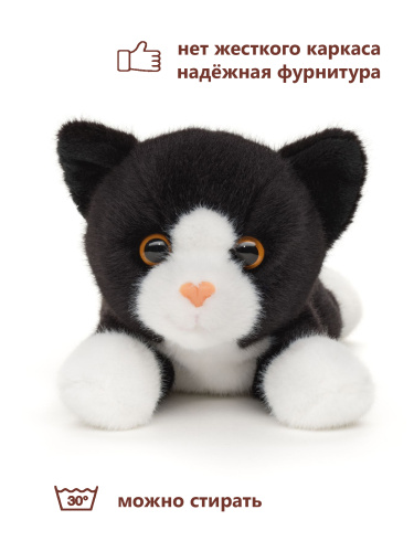 20125HK Игрушка мягконабивная Кот лежащий черно-белый 20см фото 8