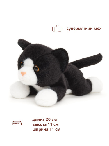 20125HK Игрушка мягконабивная Кот лежащий черно-белый 20см фото 9